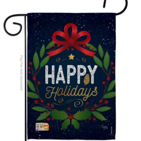 Happy Holidays Wreath - Christmas Winter Vertical Impressions Decorative Flags HG114149 Made In USA