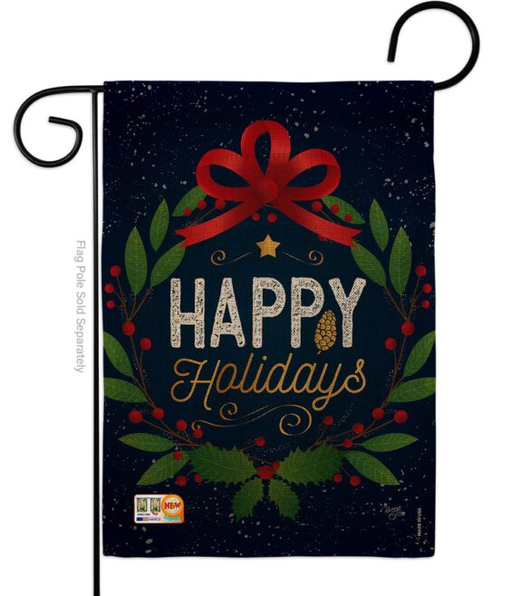 Happy Holidays Wreath - Christmas Winter Vertical Impressions Decorative Flags HG114149 Made In USA - Image 8