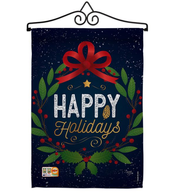 Happy Holidays Wreath - Christmas Winter Vertical Impressions Decorative Flags HG114149 Made In USA - Image 7