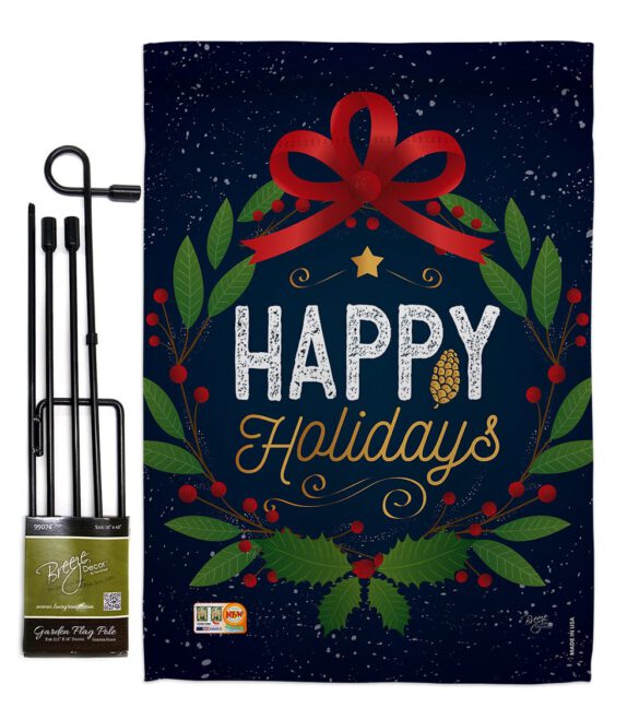 Happy Holidays Wreath - Christmas Winter Vertical Impressions Decorative Flags HG114149 Made In USA - Image 4