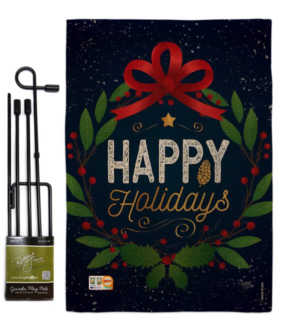 Happy Holidays Wreath - Christmas Winter Vertical Impressions Decorative Flags HG114149 Made In USA - Image 9