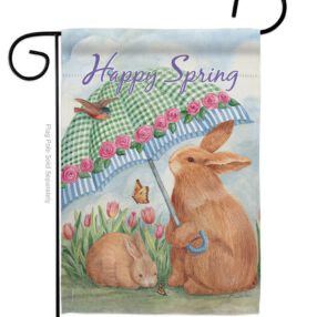 Bunnies With Umbrella - Easter Spring Vertical Impressions Decorative Flags HG103060 Made In USA