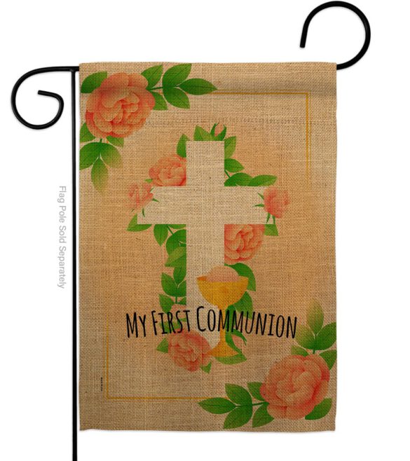 Floral Frist Communion - Faith & Religious Inspirational Vertical Impressions Decorative Flags HG103064 Made In USA