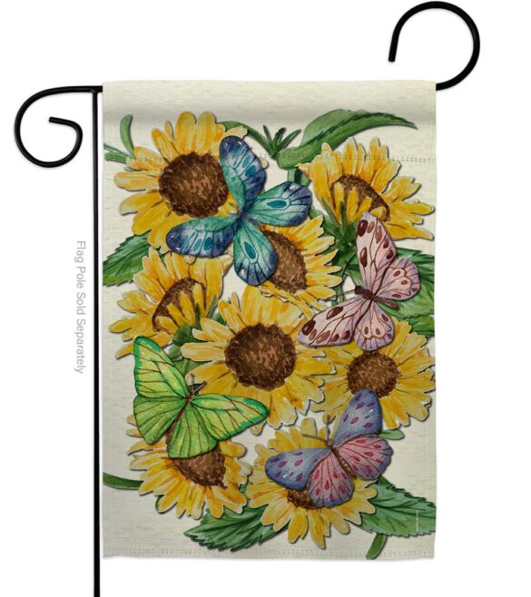 Butterflies On Sunflower - Floral Spring Vertical Impressions Decorative Flags HG104093 Made In USA