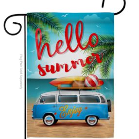 Hello Summer, Enjoy Bus - Fun In The Sun Summer Vertical Impressions Decorative Flags HG106084 Made In USA