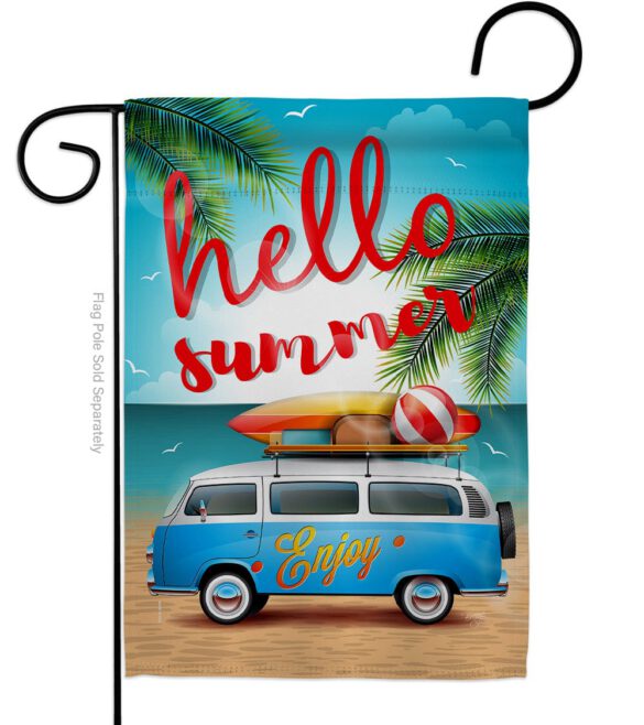 Hello Summer, Enjoy Bus - Fun In The Sun Summer Vertical Impressions Decorative Flags HG106084 Made In USA