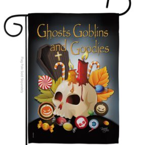 Ghosts Goblins and Goodies - Halloween Fall Vertical Impressions Decorative Flags HG112007 Made In USA
