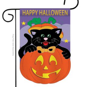 Black Cat - Halloween Fall Vertical Applique Decorative Flags HG112042 Imported