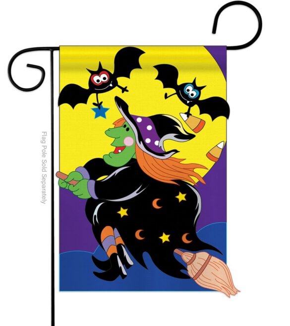 Bats & Witch - Halloween Fall Vertical Applique Decorative Flags HG112044 Imported - Image 2