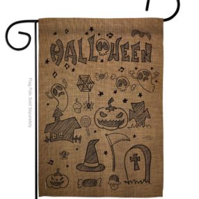 Halloween Doodles - Halloween Fall Vertical Impressions Decorative Flags HG112061 Made In USA