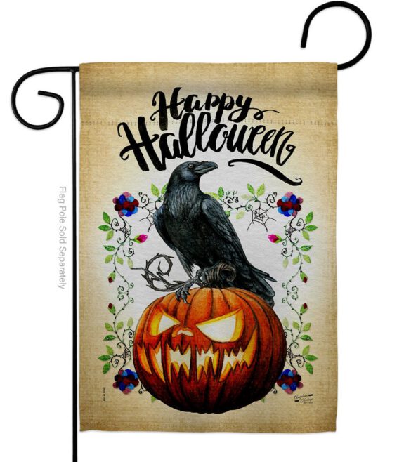 Crow & Pumpkin - Halloween Fall Horizontal Impressions Decorative Flags HG130411 Made In USA