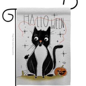 Halloween Tuxedo Cat - Halloween Fall Horizontal Impressions Decorative Flags HG190175 Made In USA