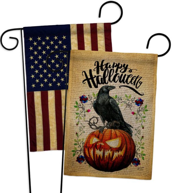 Crow & Pumpkin - Halloween Fall Horizontal Impressions Decorative Flags HG130411 Made In USA - Image 28