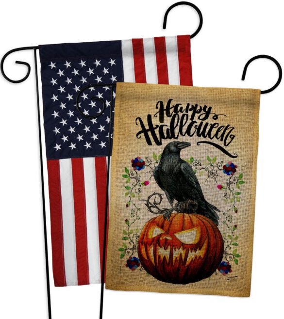 Crow & Pumpkin - Halloween Fall Horizontal Impressions Decorative Flags HG130411 Made In USA - Image 30