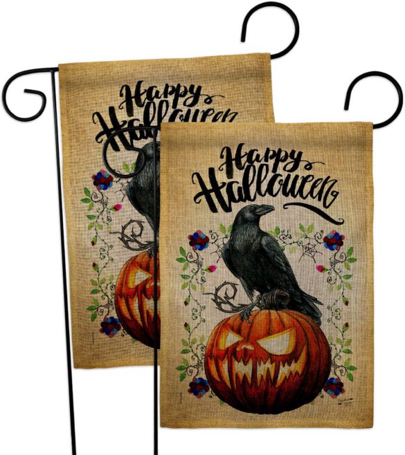 Crow & Pumpkin - Halloween Fall Horizontal Impressions Decorative Flags HG130411 Made In USA - Image 32