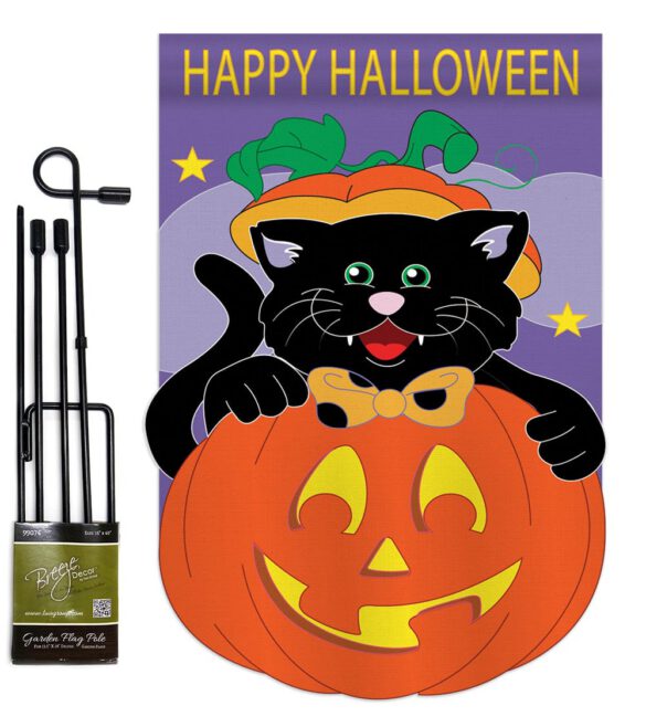 Black Cat - Halloween Fall Vertical Applique Decorative Flags HG112042 Imported - Image 4