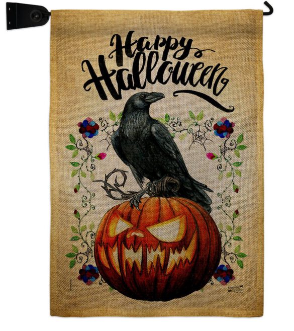 Crow & Pumpkin - Halloween Fall Horizontal Impressions Decorative Flags HG130411 Made In USA - Image 39