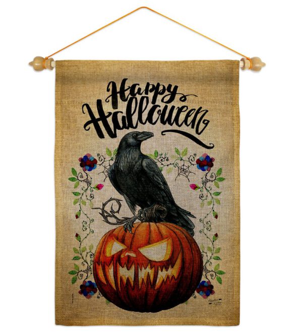 Crow & Pumpkin - Halloween Fall Horizontal Impressions Decorative Flags HG130411 Made In USA - Image 40
