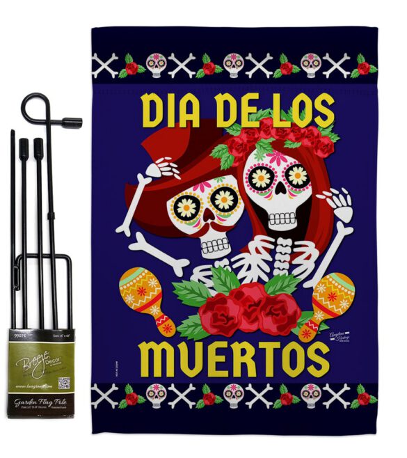 Dia De Los Muertos Pair - Halloween Fall Vertical Impressions Decorative Flags HG137246 Made In USA - Image 4