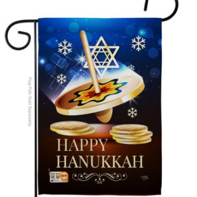 Happy Hanukkah Dreidel - Hanukkah Winter Vertical Impressions Decorative Flags HG114174 Made In USA