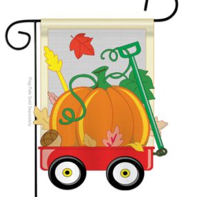 Fall Pumpkins Hand Wagon Garden - Harvest & Autumn Fall Vertical Applique Decorative Flags HG113021 Imported