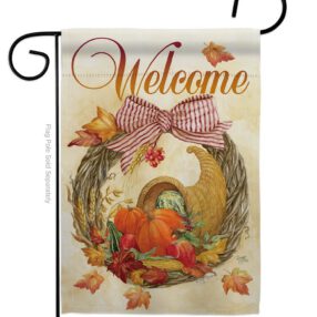 Cornucopia Wreath - Harvest & Autumn Fall Vertical Impressions Decorative Flags HG113044 Made In USA