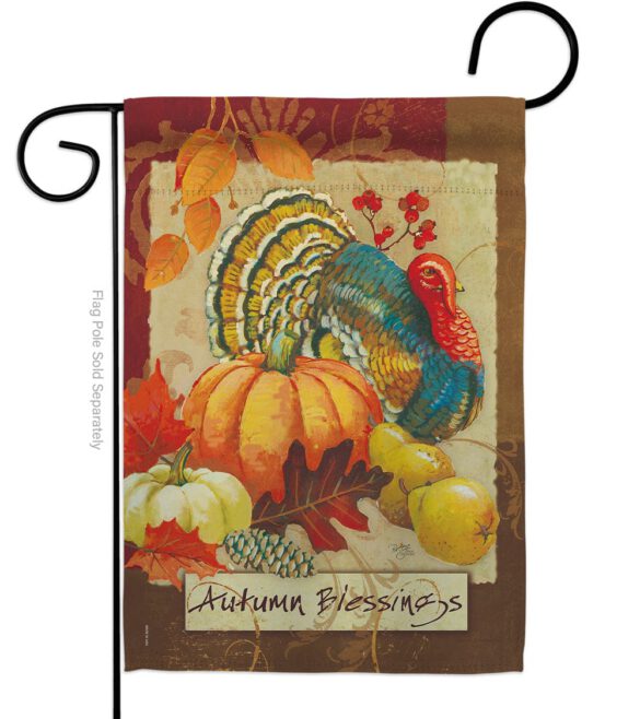 Autumn Blessings Turkey - Harvest & Autumn Fall Vertical Impressions Decorative Flags HG113070 Made In USA - Image 2