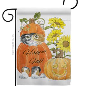 Happy Pumpkin Kitty - Harvest & Autumn Fall Vertical Impressions Decorative Flags HG113076 Made In USA