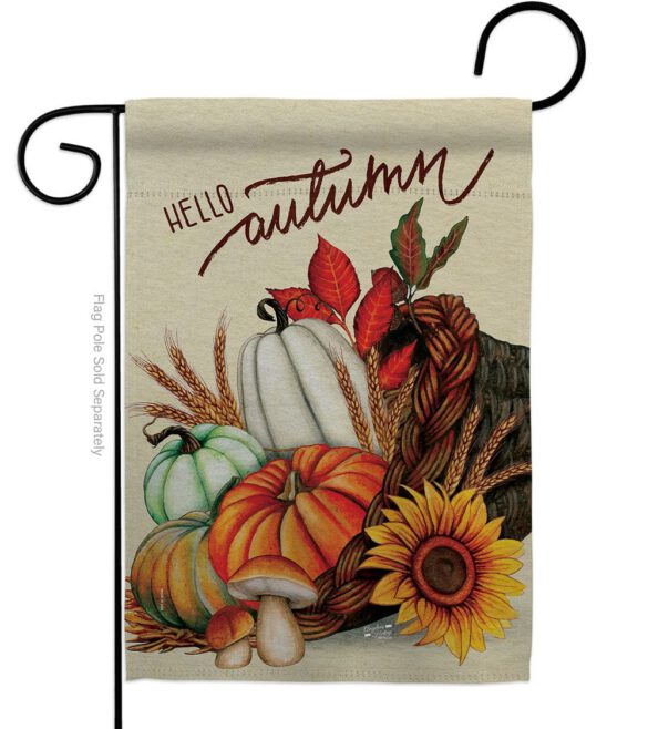 Hello Cornucopia - Harvest Autumn Fall Vertical Impressions Decorative Flags HG130423 Made In USA