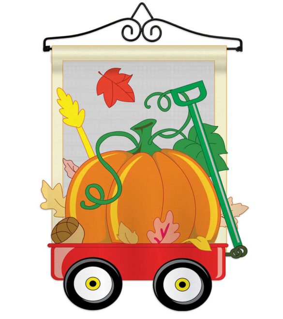 Fall Pumpkins Hand Wagon Garden - Harvest & Autumn Fall Vertical Applique Decorative Flags HG113021 Imported - Image 3