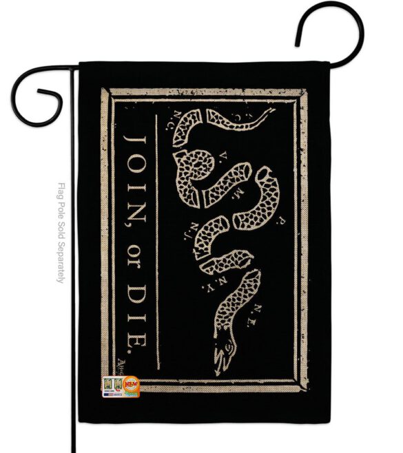Black Join Or Die - Historic Americana Vertical Impressions Decorative Flags HG140725 Made In USA - Image 13