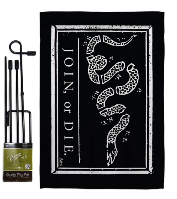 Black Join Or Die - Historic Americana Vertical Impressions Decorative Flags HG140725 Made In USA - Image 2