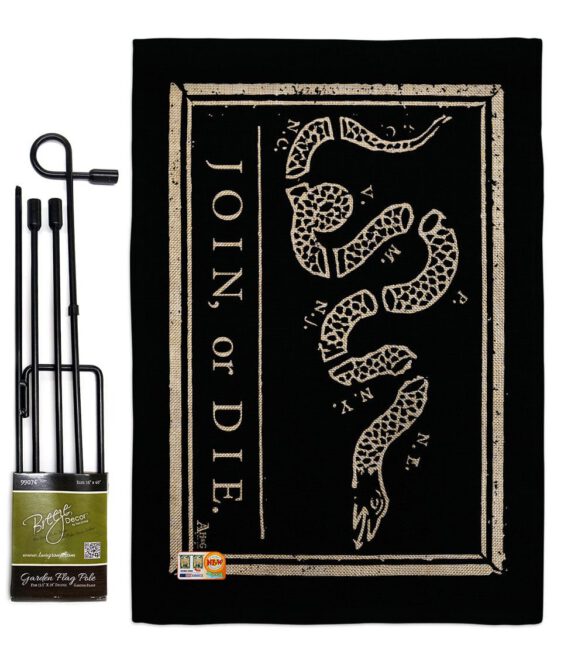 Black Join Or Die - Historic Americana Vertical Impressions Decorative Flags HG140725 Made In USA - Image 14
