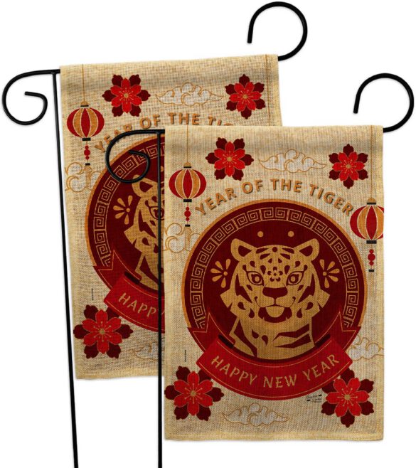 Happy Tiger Year - New Year Spring Vertical Impressions Decorative Flags HG130318 Made In USA - Image 32