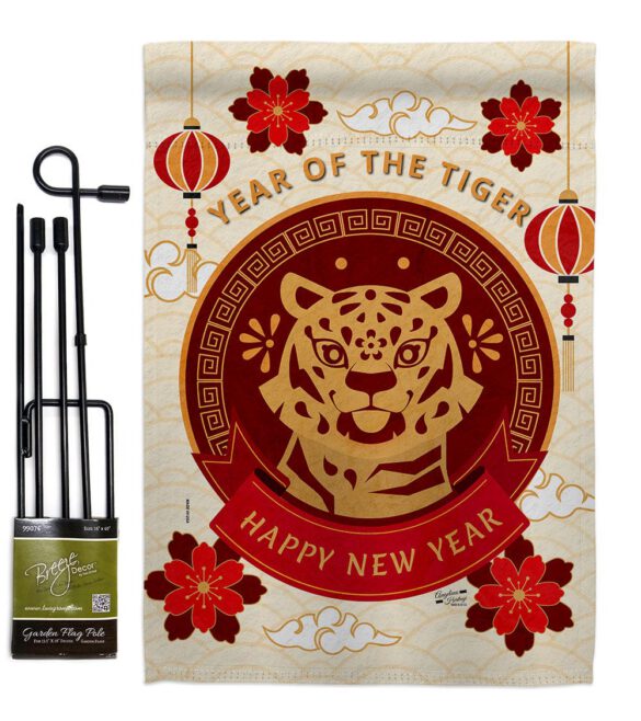 Happy Tiger Year - New Year Spring Vertical Impressions Decorative Flags HG130318 Made In USA - Image 4