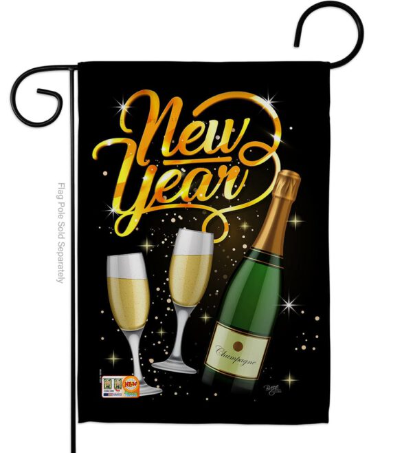 Cheers To Happy New Year - New Year Winter Vertical Impressions Decorative Flags HG116012 Made In USA