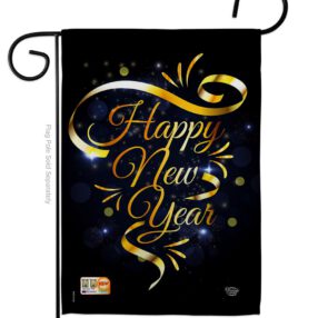 Gold Happy New Year - New Year Winter Vertical Impressions Decorative Flags HG192047 Made In USA