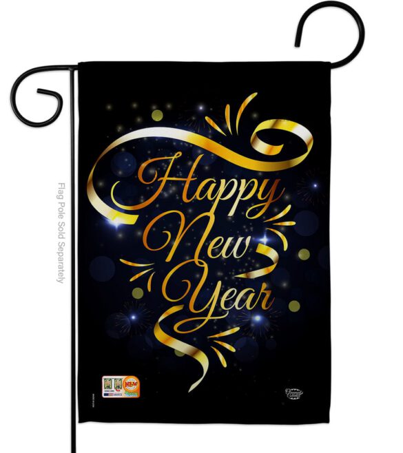 Gold Happy New Year - New Year Winter Vertical Impressions Decorative Flags HG192047 Made In USA