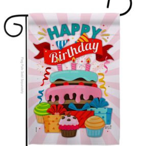Happy Birthday Cake - Party & Celebration Special Occasion Vertical Impressions Decorative Flags HG137080 Made In USA