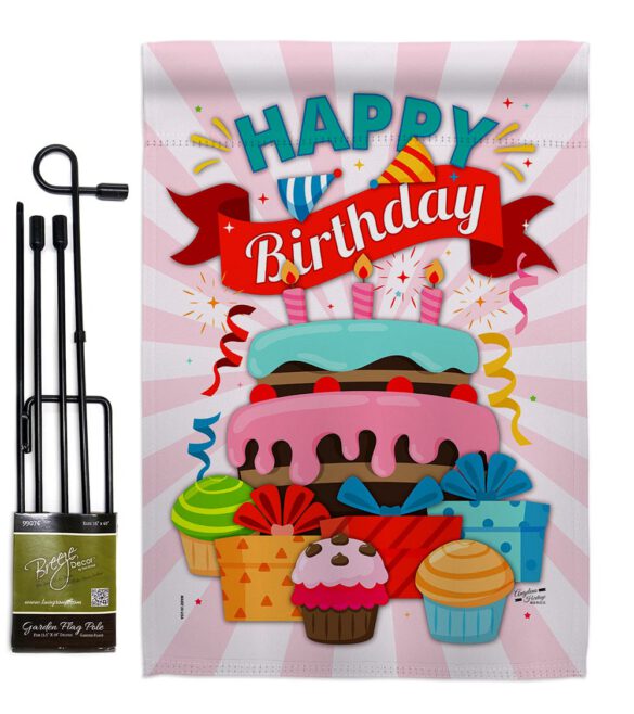 Happy Birthday Cake - Party & Celebration Special Occasion Vertical Impressions Decorative Flags HG137080 Made In USA - Image 4