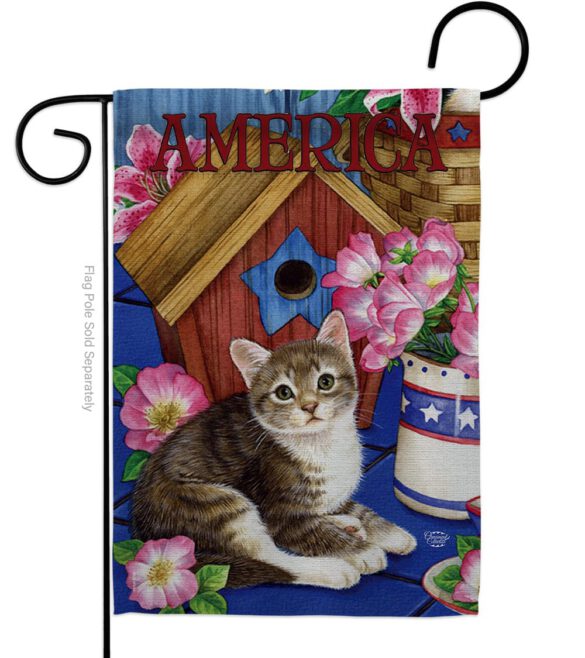 America Proud Kitten Cat - Patriotic Americana Vertical Impressions Decorative Flags HG191215 Made In USA - Image 2