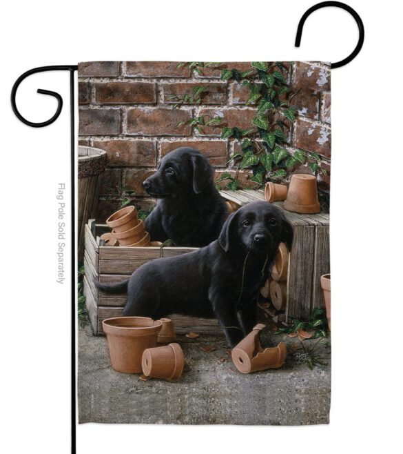 Black Lab Pups - Pets Nature Vertical Impressions Decorative Flags HG110007 Made In USA