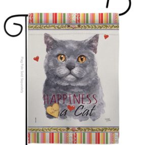 Blue British Short Hair Happiness - Pets Nature Vertical Impressions Decorative Flags HG110162 Made In USA