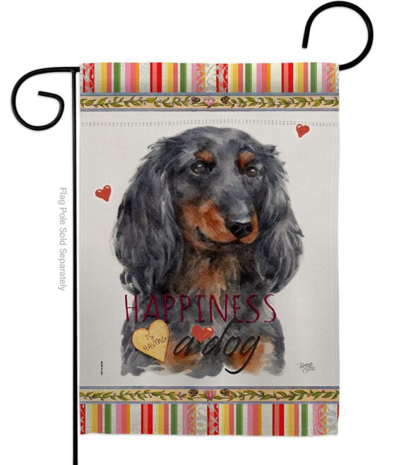 Blue Long Hair Dachshund Happiness - Pets Nature Vertical Impressions Decorative Flags HG110251 Made In USA
