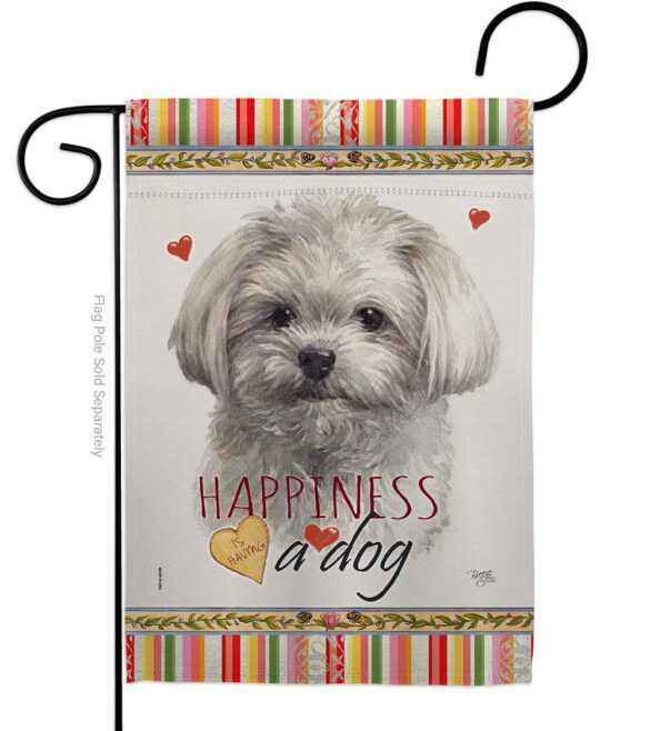 Cute Maltese Happiness - Pets Nature Vertical Impressions Decorative Flags HG110262 Made In USA