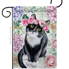 Floral Tuxedo Cat - Pets Nature Vertical Impressions Decorative Flags HG110278 Made In USA