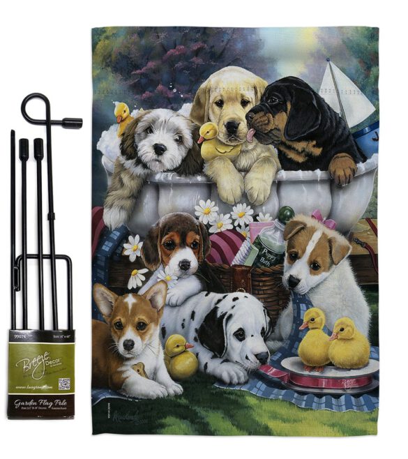 Bath Time Pups - Pets Nature Vertical Impressions Decorative Flags HG110046 Made In USA - Image 5