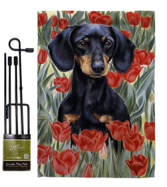Dachsund In Tulips - Pets Nature Vertical Impressions Decorative Flags HG110080 Made In USA - Image 4