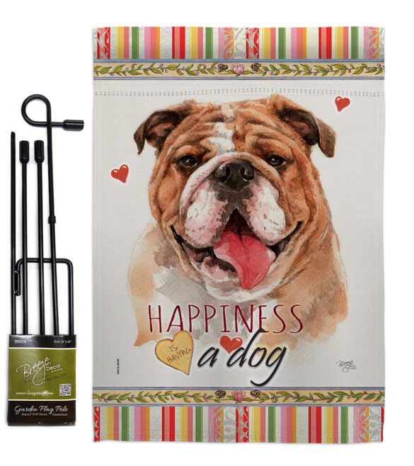 Bulldog Happiness - Pets Nature Vertical Impressions Decorative Flags HG110188 Made In USA - Image 4
