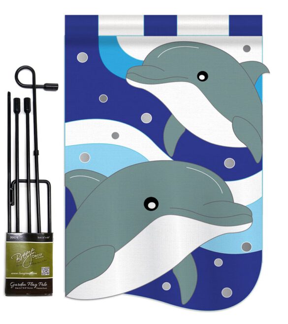 Dolphins - Sea Animals Coastal Vertical Applique Decorative Flags HG107025 - Image 4